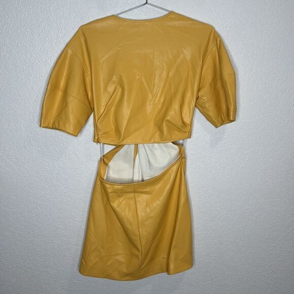 NWT ALC Yellow Faux Leather Cutout Mini Dress Size 0 - Picture 6 of 16
